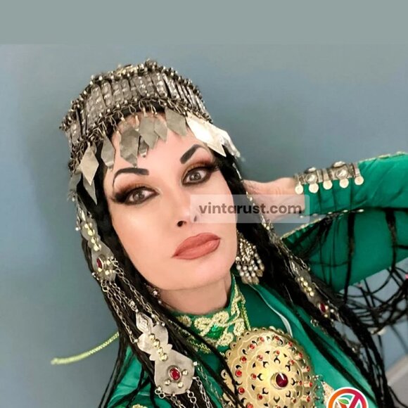 Turkmen Silver Tribal Kuchi Matha Patti, Massive Head Piece With Long Dangling